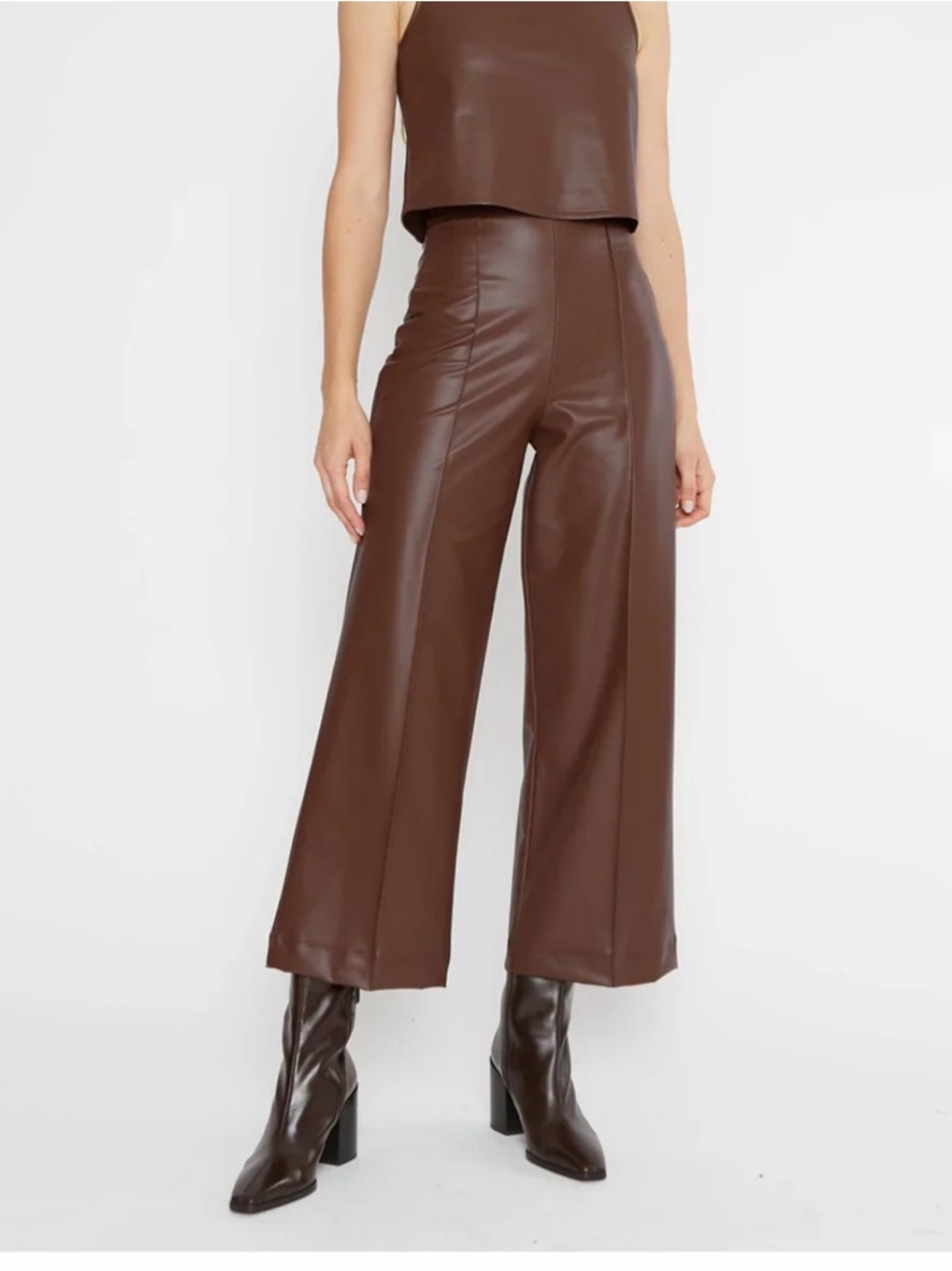 Ripley Rader Cropped Vegan Leather Straight Leg Pant Chestnut
